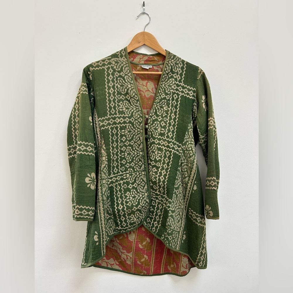 Indian Kantha Quilted Green Patterned Women's Jacket
